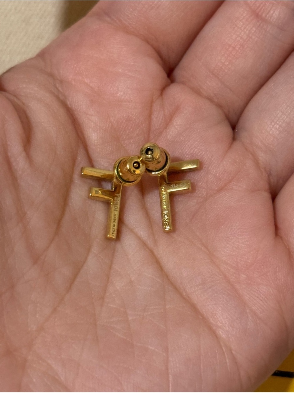 Fendi Crystal First “F” Logo Gold Tone Stud Earrings - Picture 8 of 10